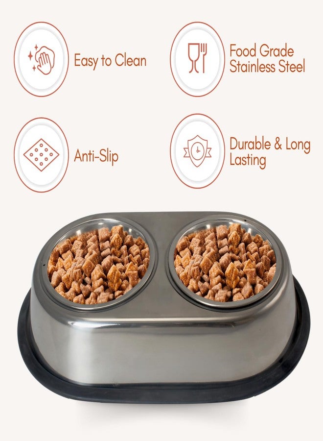 PLUMM Get Plumm Stainless Steel Pet Bowls for Dogs|Dog Food and Water Bowl Detachable|Bowl with Anti-Skid Rubber Base|Easy to Clean|Double Dish Pet Feeder|Dog and Cat Feeding Bowl,L_26 cm,H_6 cm,W_26 cm - Image 4
